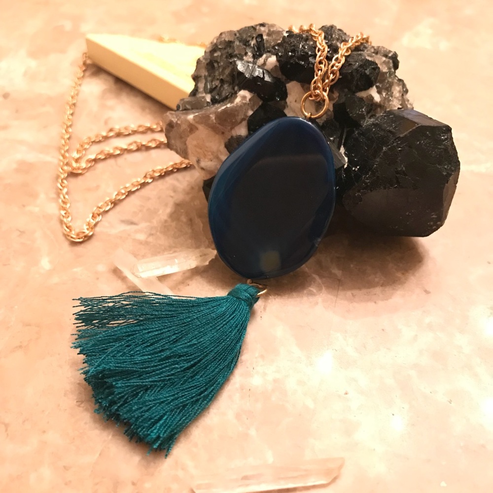 Blue and Gold tassel necklace